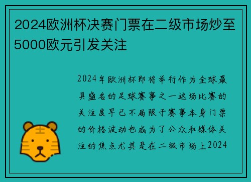 2024欧洲杯决赛门票在二级市场炒至5000欧元引发关注